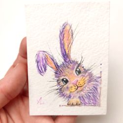 Rabbit ACEO Rabbit painting original watercolor art rabbit portrait