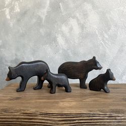 Wooden black bears toys (4 pcs) - Baribal bear figurine - Wooden animals -Wooden toys