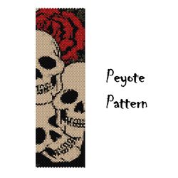 Skulls Peyote Bead Bracelet Pattern, Peyoted Beaded Bracelet Pattern, Seed Bead patterns