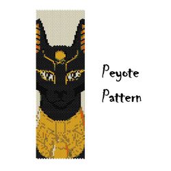 Cat Peyote Bead Bracelet Pattern, Seed Beaded Peyoted Patterns, Beading Egyptian Cat