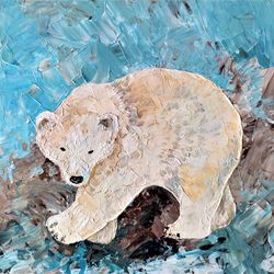 Polar Bear Original Framed Painting Animal Original painting impasto Polar Bear wall art Bear Textured Painting Artwork