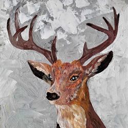 deer original framed painting animal original impasto painting deer wall art deer textured palette knife painting