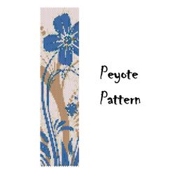 Peyote Bead Bracelet Pattern, Peyote Beaded Pattern, Seed Beading Blue Flower PDF Patterns