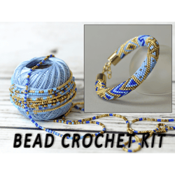 Bracelet making kit, beading kit, adult crafts, bead crochet diy kit, diy jewelry kit, blue beaded bracelet crafts kit