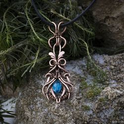 copper pendant with a glass drop