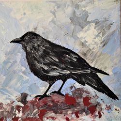 crow original painting impasto raven wall art black bird textured painting wall decor crow artwork raven painting
