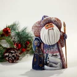 Wood carved russian Santa, collectible wooden souvenir, Santa figurine, russian Grandfather Frost, Ded Moroz,7 inches