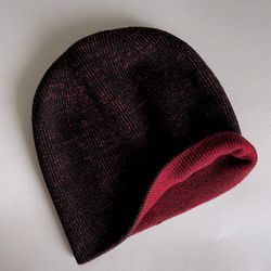 Winter beanie, Double sided hat, Red hat, Black hat