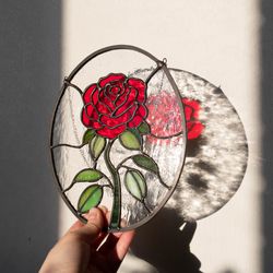 Mother's day gift, Stained glass rose panel, Suncatcher, Housewarming gift