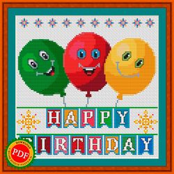Happy Birthday Cross Stitch Pattern | Funny Birthday Balloons