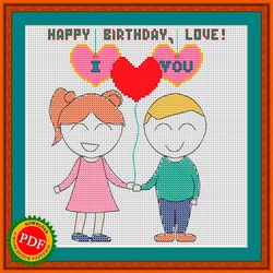 happy birthday love cross stitch pattern