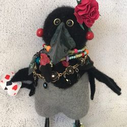 crow fortune teller made of wool