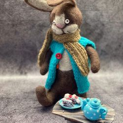 A hare made of wool. Wool Doll