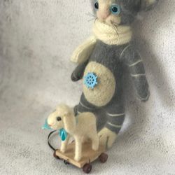 Kitten made of wool, interior toy