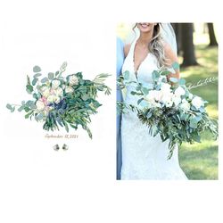 custom wedding bouquet painting in watercolor bridal flowers portrait anniversary gift for wife personalized gift