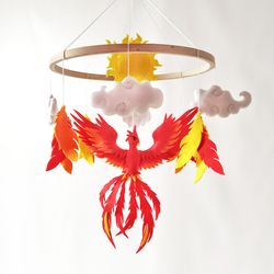 Baby mobile phoenix, Crib mobile, Nursery mobile, baby room decoration, Red phoenix baby gift