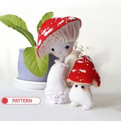 Mushroom pattern, mushroom plush toy cute decor for nursery, felt pattern pdf, mushroom plush pattern