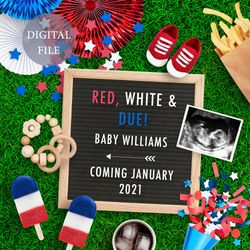 Personalised Memorial day digital pregnancy annoucement for social media, 4th of July baby announcement