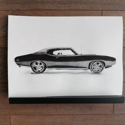 watercolor painting of a black retro car