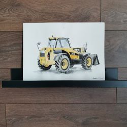watercolor painting of a yellow tractor