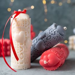 set red candle heart - handmade candle for wedding - soy wax candle