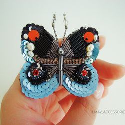 brooch butterfly, embroidery brooch, handmade gift, broach, beaded jewelry, handmade accessories, gift for girlfriend