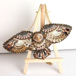 owl necklace bead embroidered pendant totem necklace ethnic pendant