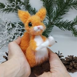 Stuffed animals realistic little squirrel Fluffy ginger squirrel with nut Soft squirrel idea photo props
