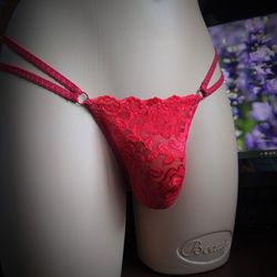 Red Mens micro bikini, Sissy panties, Transgender lingerie, Crossdresser underwear, Handmade Gift by Lola Lingerie