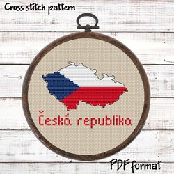 Czech republic Map Cross Stitch pattern modern, Czechia Flag Xstitch chart, Easy Cross Stitch Pattern