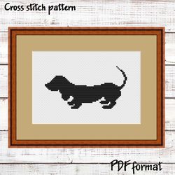 Dachshund cross stitch pattern, Silhouette Sausage dog, Easy cross stitch pattern, Modern cross stitch, pattern beginner