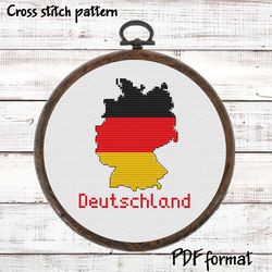 Deutschland Map Cross Stitch Pattern Modern, Germany Flag Xstitch Pattern, Easy Cross Stitch German Pattern