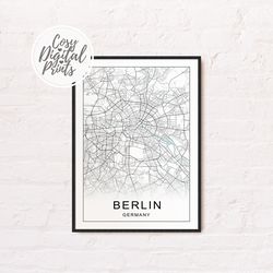 Berlin DIGITAL Map Print | Berlin DIGITAL DOWNLOAD Map | Berlin Printable Map |  Berlin Wall Art Map