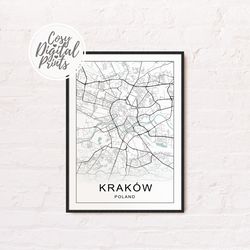 Krakow DIGITAL Map Print | Krakow DIGITAL DOWNLOAD Map | Krakow Printable Map |  Krakow Wall Art Map