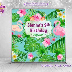 Tropical custom backdrop, Flamingo party, Tropical birthday party