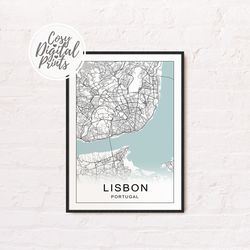 Lisbon DIGITAL Map Print | Lisbon DIGITAL DOWNLOAD Map | Lisbon Printable Map |  Lisbon Wall Art Map
