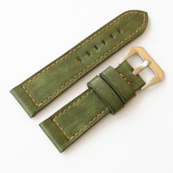 Green watch strap for Panerai, watchband PAM style, watchstrap olive color, genuine leather, handmade