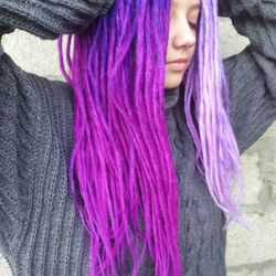 Ombre Purple dreadlocks Smooth Classic Synthetic dreadlocks extensions, Fake dreads double ended dreads, DE dreads set.