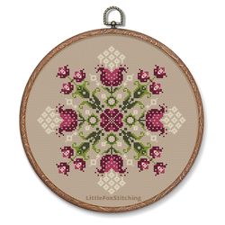 Pillow Round Flowers Ornament 5 Cross Stitch
