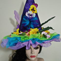 pansy fairy witch hat ~ ooak ~ 21"