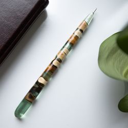 Handmade ballpoint wood and epoxy pen. Long cute basil guest book pen. Fancy graduations gift.