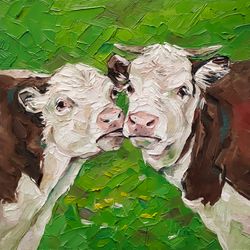 Farm animal painting cow original art animal artwork calf impasto oil painting farm wall art