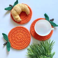 Funny coasters set 6 for cups Round doilies eco friendly Coasters drink orange Coffee mat Table setting Table decor