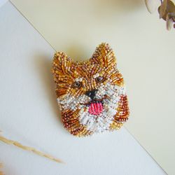Shiba Inu brooch, dog brooch, embroidery brooch, beaded accessories, embroidered portrait, handmade jewellery, gifts