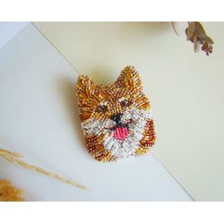Shiba Inu brooch, dog brooch, embroidery brooch, beaded accessories, embroidered portrait, handmade jewellery, gifts
