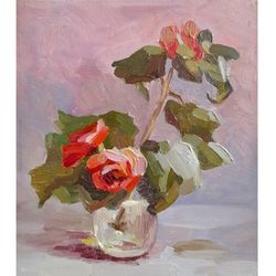 Rose Painting Floral Original Art Flower Artwork Small Oil Painting 6,5 x 6" by Svetlana