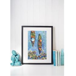 asian boats watercolor printable files