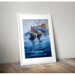 Boats in Harbour watercolor printable files