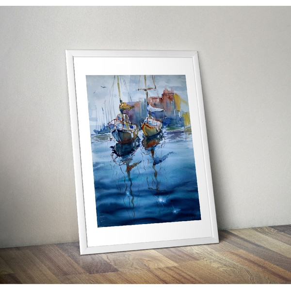 poster wall decor summer bright landscape boats in harbour print 1.jpg