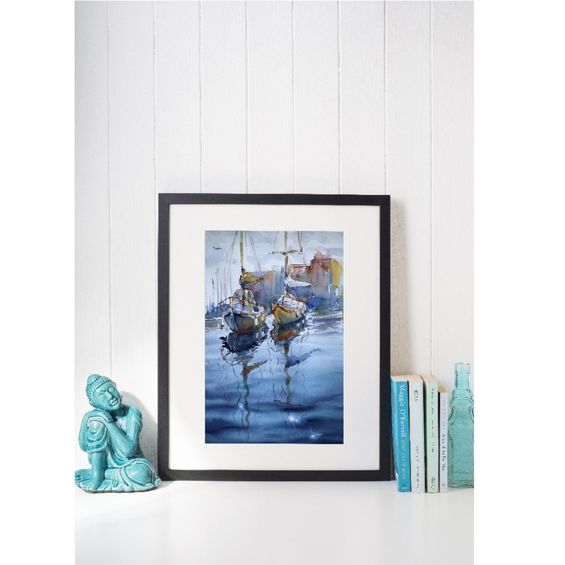 poster wall decor summer bright landscape boats in harbour print 3.jpg